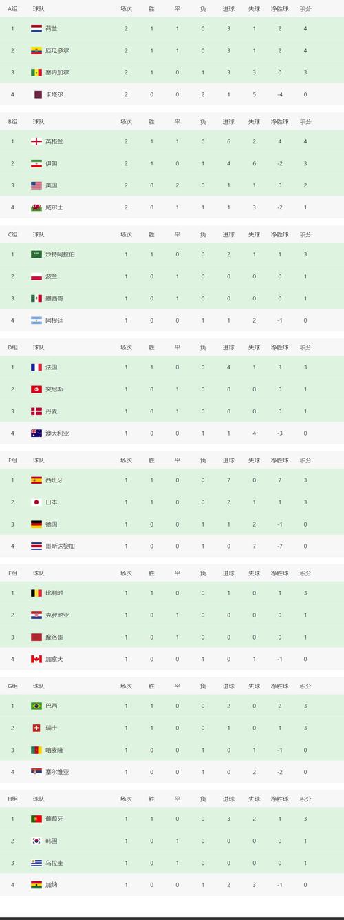 世界杯积分榜排名,足球世界杯排名